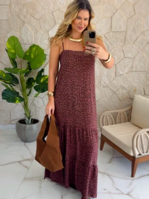 vestido estam animal print marrom