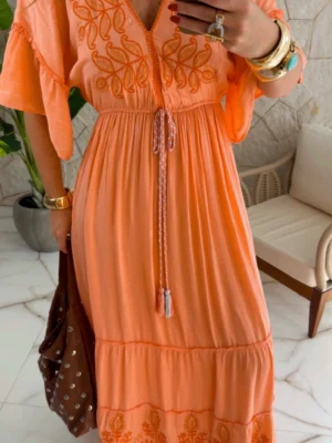 vestido boho chic silvia salmão vestido boho chic silvia salmão