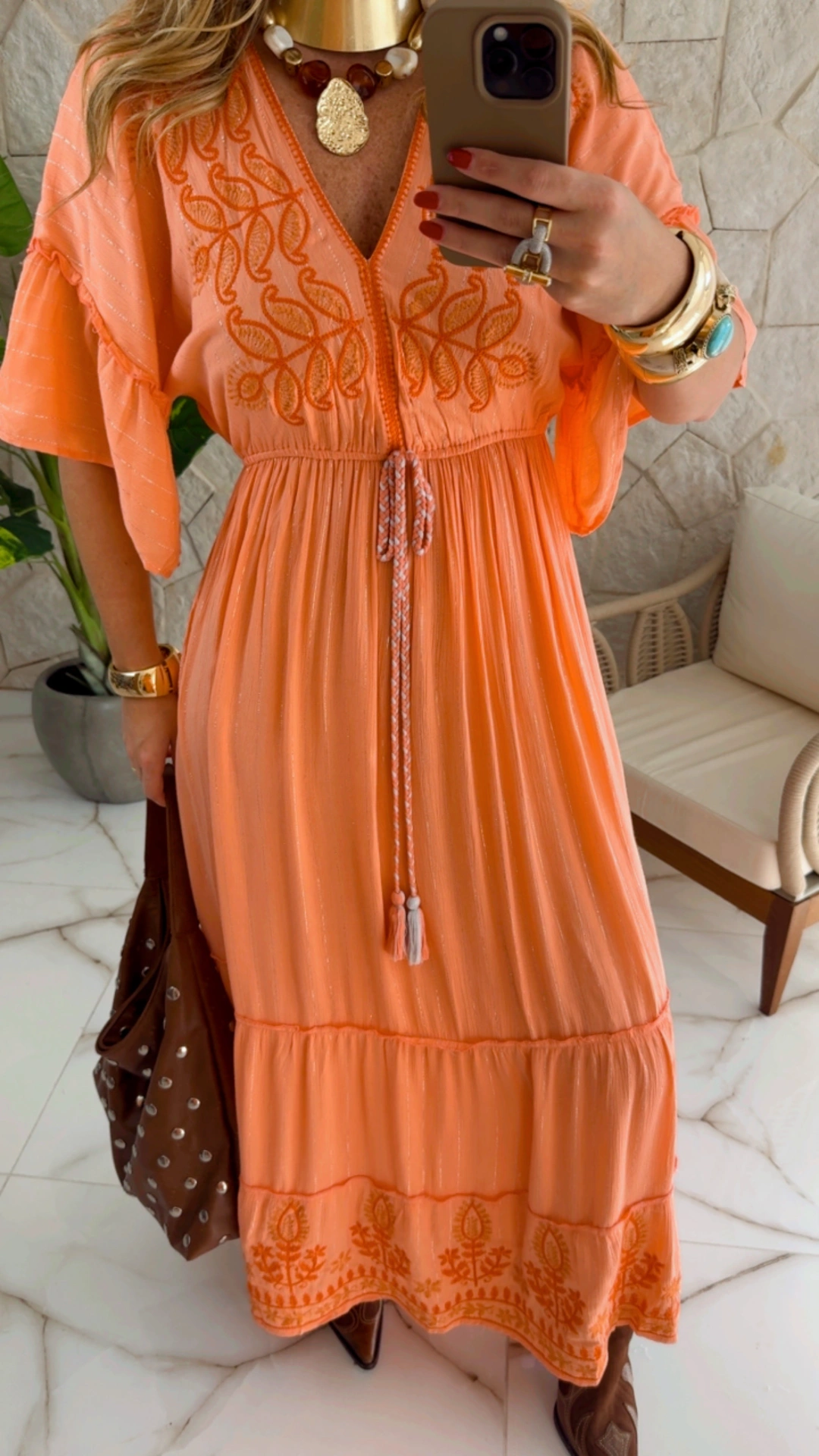 vestido boho chic silvia salmão vestido boho chic silvia salmão