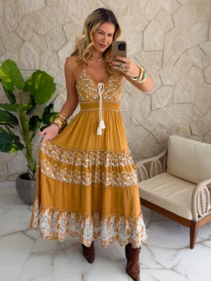 vestido boho chic caramelo