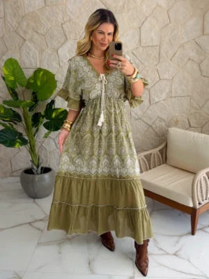 vestido boho chic verde