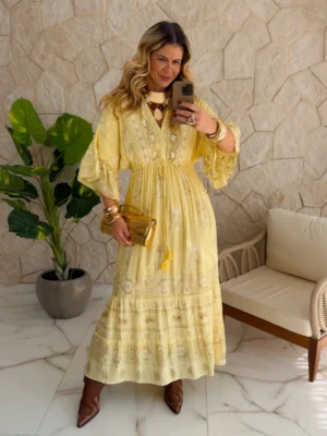 vestido boho chic vivian amarelo