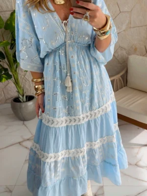vestido boho chic azul vestido boho chic azul