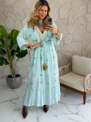 vestido boho chic azul