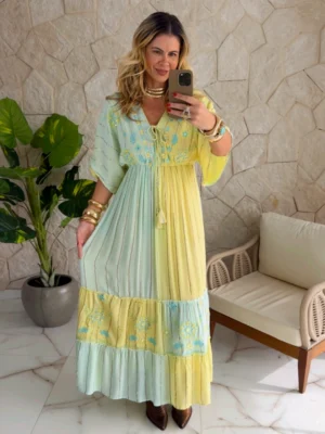 vestido boho chic flora amarelo