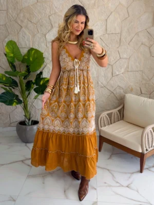vestido boho chic caramelo