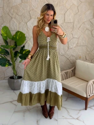 vestido boho chic verde