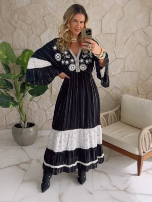 vestido boho chic luisa preto