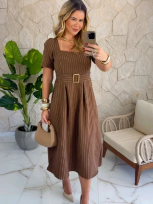 vestido risca giz marinho