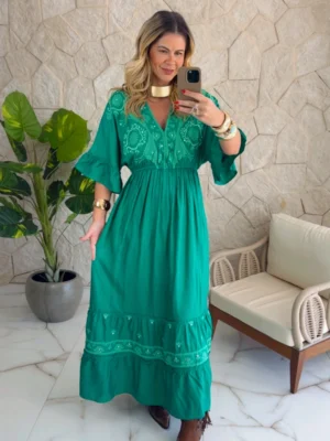 vestido boho chic fabi verde musgo