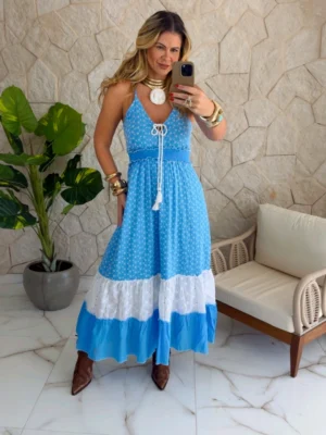 vestido boho chic azul
