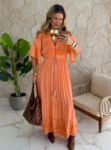 vestido boho chic silvia salmão