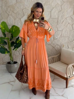 vestido boho chic silvia salmão