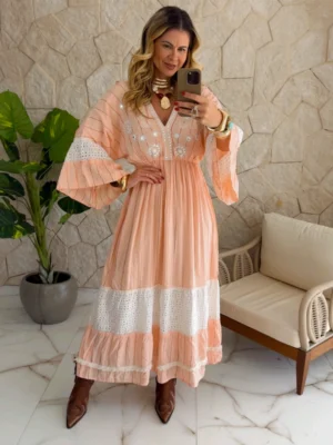 vestido boho chic luisa salmão
