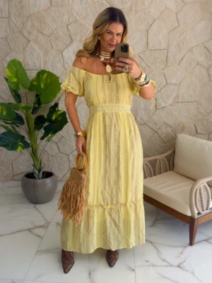 vestido boho chic brenda amarelo