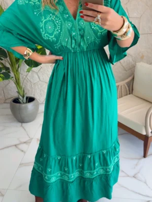 vestido boho chic fabi verde musgo vestido boho chic fabi verde musgo