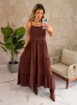 vestido cleo marrom