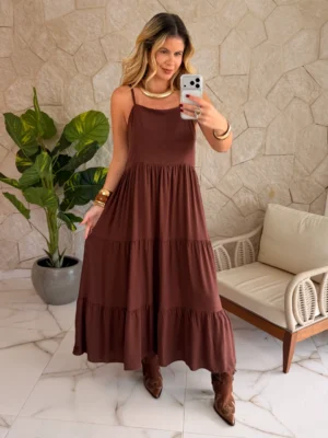 vestido cleo marrom